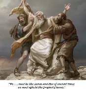 Moses with lifted arma